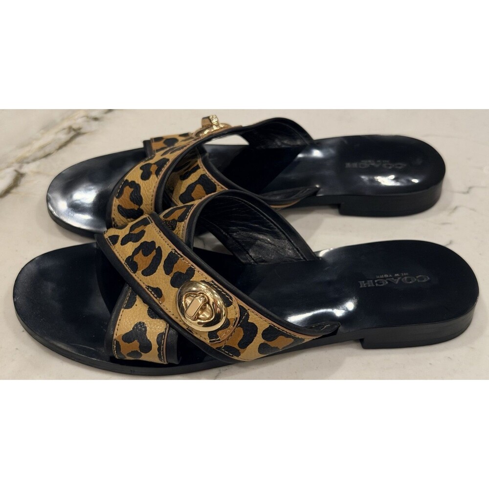 Coach Coral Leopard Print Sandals SZ 8.5B